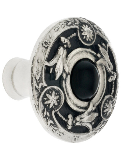 1 1/4 inch Jeweled Lily / Onyx Knobs in Bright Nickel.